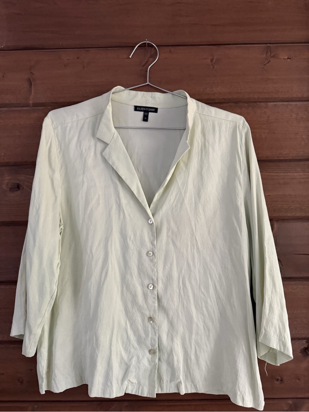 Eileen Fisher 100% Silk Button Up Blouse Light Green